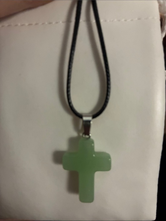 Jewelry - Green Cross Pendant Necklace on Black Cord
